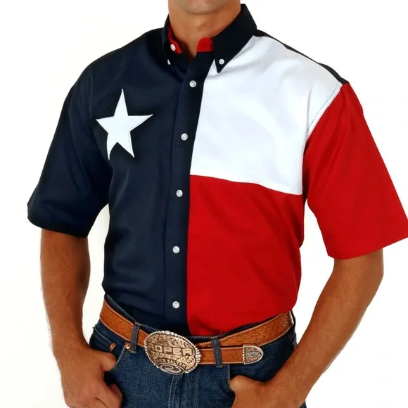 Roper Texas Flag Button Down Shirt Mens 2XL Western Patriotic Cotton