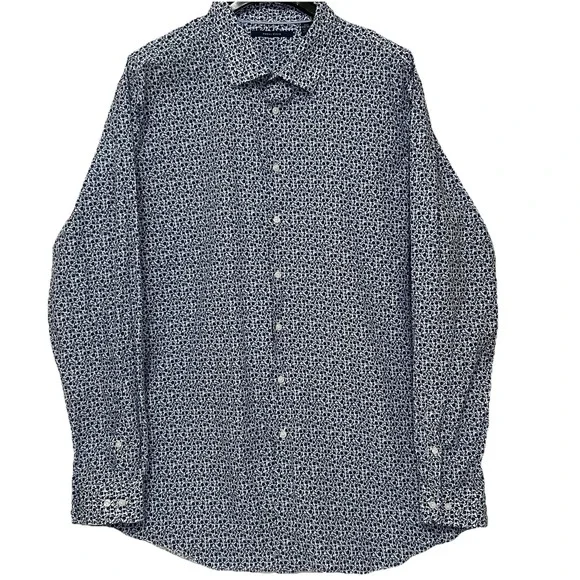 Perry Ellis Button Long Sleeve Floral Shirt Design‎ Blue White Men Size 3XL-Tall