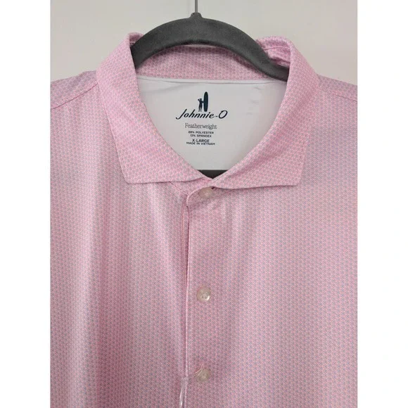 Johnnie-O Featherweight Golf Polo Shirt Mens XL Azalea Pink Geometric Golfcore