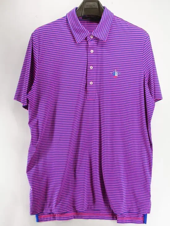 RLX Ralph Lauren Men's XL Pink Blue Striped Performance Golf Polo Shirt Windmill