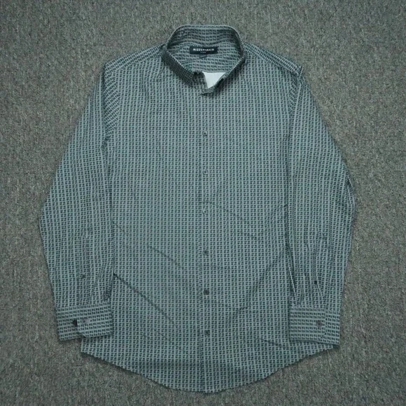 Mizzen Main Shirt Mens Large Blue Green Trim Long Sleeve Button Down PC Computer