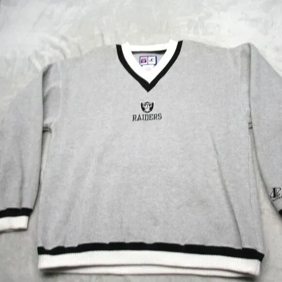 Vintage Oakland Raiders Sweatshirt Mens XL Gray Logo Athletic V-Neck Embroidered