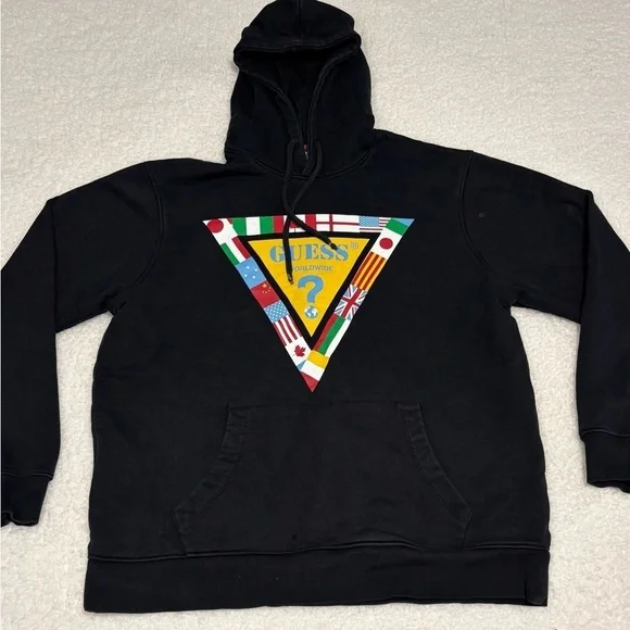 Guess Men Black Summer Games Logo Graphic Hoodie