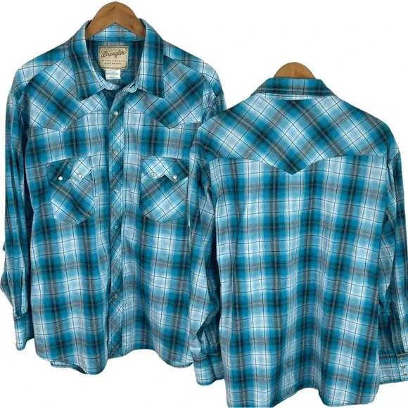 BF1368 Mens Wrangler Western Pearl Button Snap Cowboy Shirt 2XL