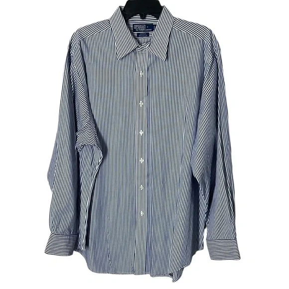 Polo by Ralph Lauren Men’s Button Down blue/white stripes Shirt. Sz17/34-35 EUC