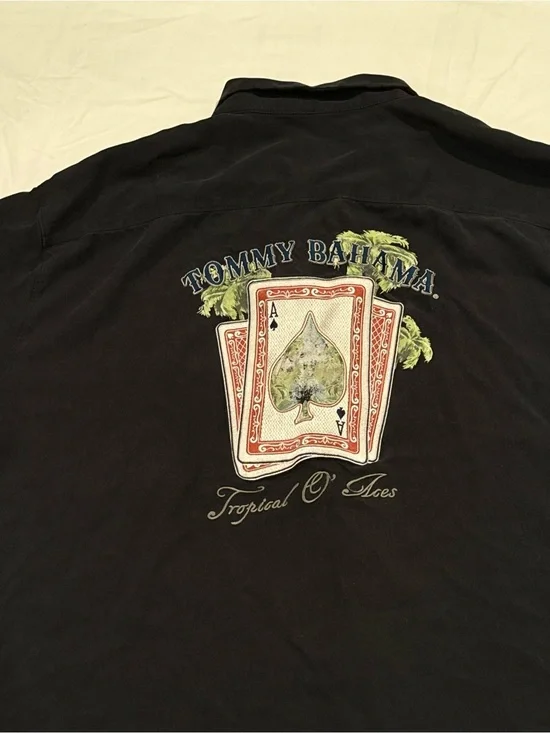 Tommy Bahama Black Short-Sleeve Shirt with Tropical Playing Card Back Graphic