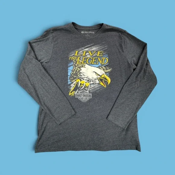 Harley-Davidson Mens Live The Legend Eagle Graphic Long Sleeve Shirt Grey XL