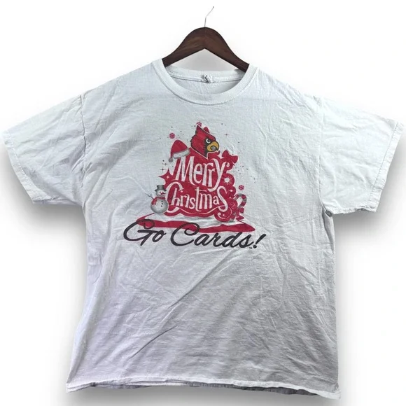 Louisville Cardinals Mens Jerzees Merry Christmas T-Shirt White XL Go Cards