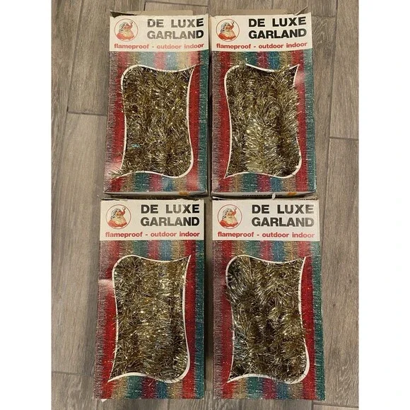 4 Boxes Vintage De Luxe Garland Tinsel Gold Indoor And Outdoor