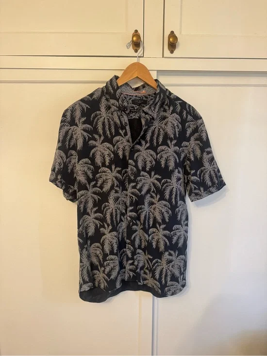 Ted Baker Black Short-Sleeve Palm Print Button-Down Shirt