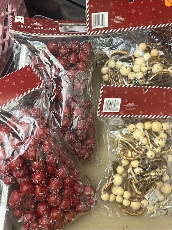 Holiday Berry Garland - Red and Natural - Orange Garland 9ft each 4 packs 050
