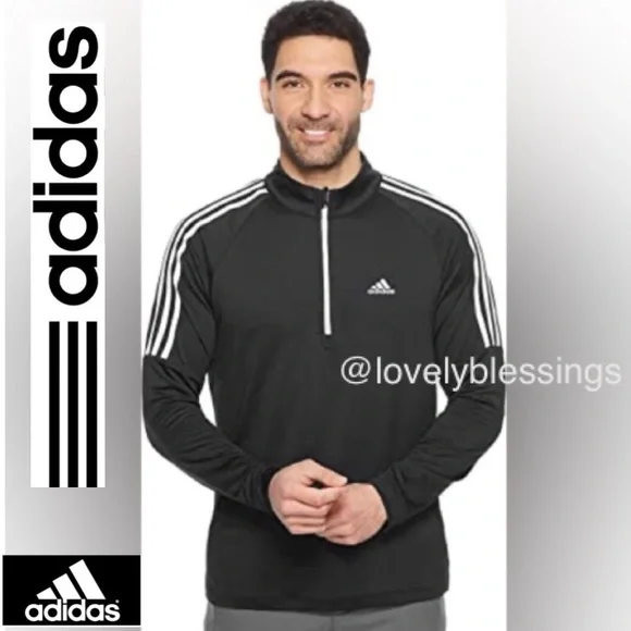 Adidas Quarter Zip 3 Stripes Golf Sun Protection Long Sleeve Shirt Size Medium