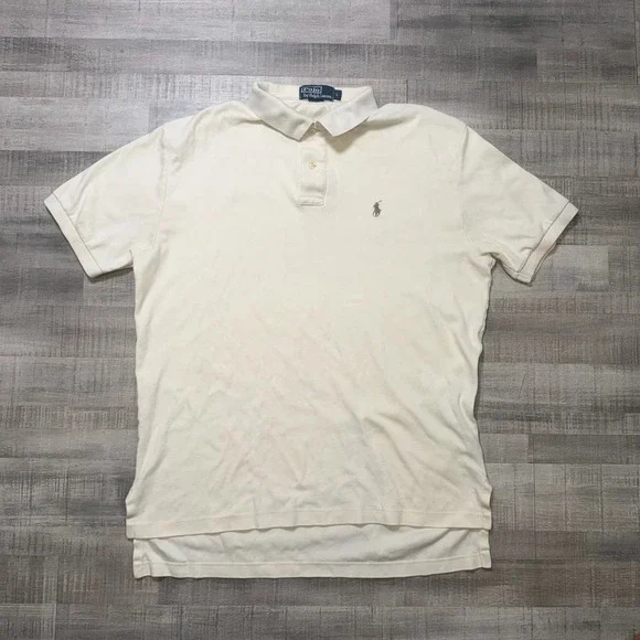 Polo Ralph Lauren Mens Polo Shirt Beige Brown Pony Logo Size L Classic Fit