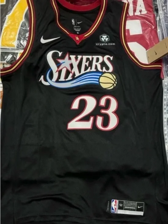 Nike Black 76ers #23 Basketball Jersey with Multicolor Logo
