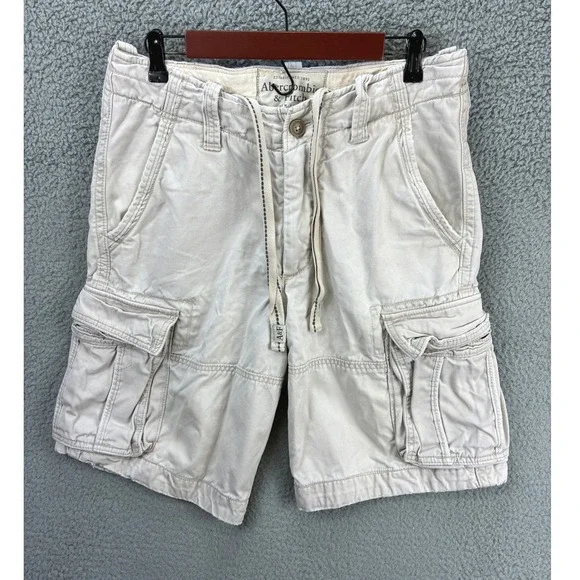 Abercrombie & Fitch Drawstring Cargo Shorts Mens 31 Cream Pockets Y2K