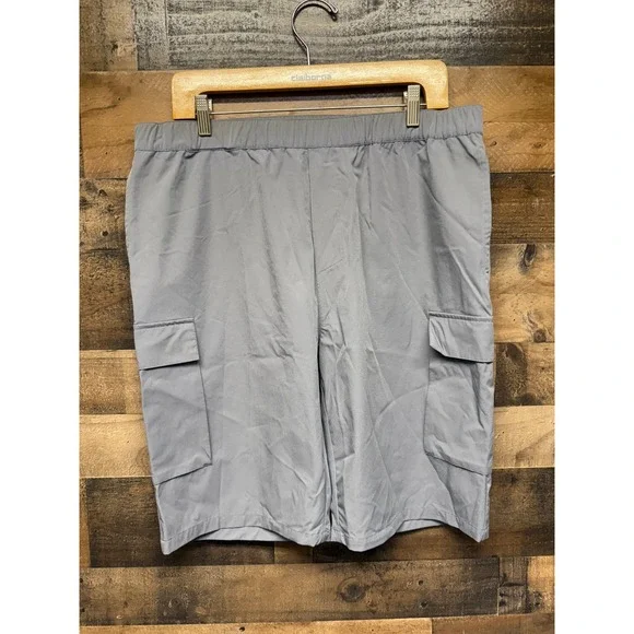 Karl Lagerfeld Cargo Short Men Large Gray Nylon Stretch Drawstring Waist Pockets