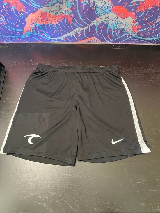 Nike Men’s Black Athletic Shorts with White Side Panels and Swoosh