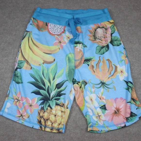 George Mens Tropical Fruit Print Shorts Blue Pineapple Floral Size Small 28-30