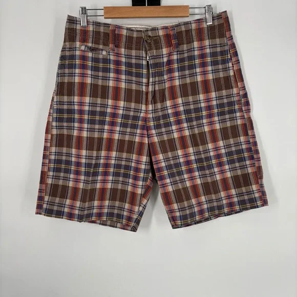 American Eagle‎ Outfitters Mens Plaid Shorts Brown Blue Red Cotton Size 33