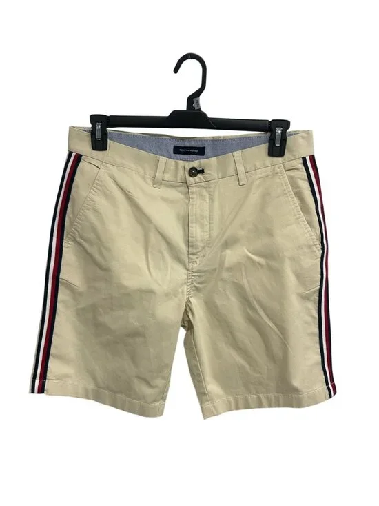 Tommy Hilfiger 33 Mens Beige Chino Shorts Side Stripe Retro Collegiate