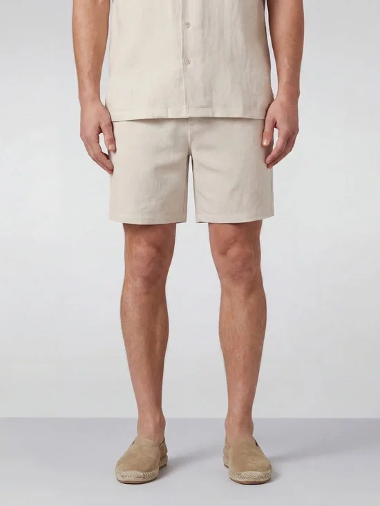 Men's Flat-Front Cream Casual Shorts