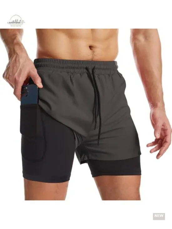 Men's 2 in 1 Running Shorts with Liner Quick Dry Athletic Workout Shorts, Slash