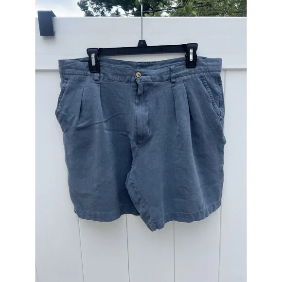 Roundtree & Yorke Caribbean 100% Silk Shorts Mens 36 Blue Gray 7” Inseam