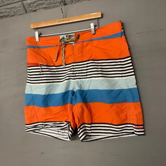 Patagonia Board Shorts‎ Size 36 Orange Striped Swim Trunks Men