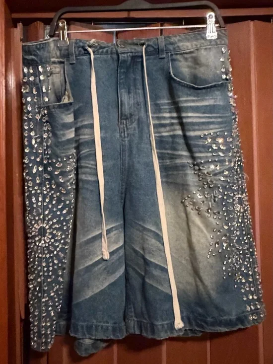 Vale Forever Sirens Jorts 'Blue' Rhinestone Cotton Denim Shorts Men's Size 32