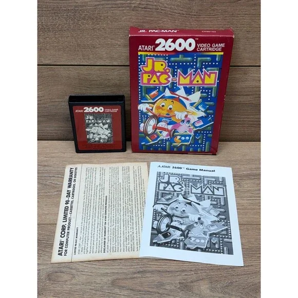 Pac-Man Jr. (Atari 2600, 1987) Complete CIB w/ Manual, Warranty Card & Box
