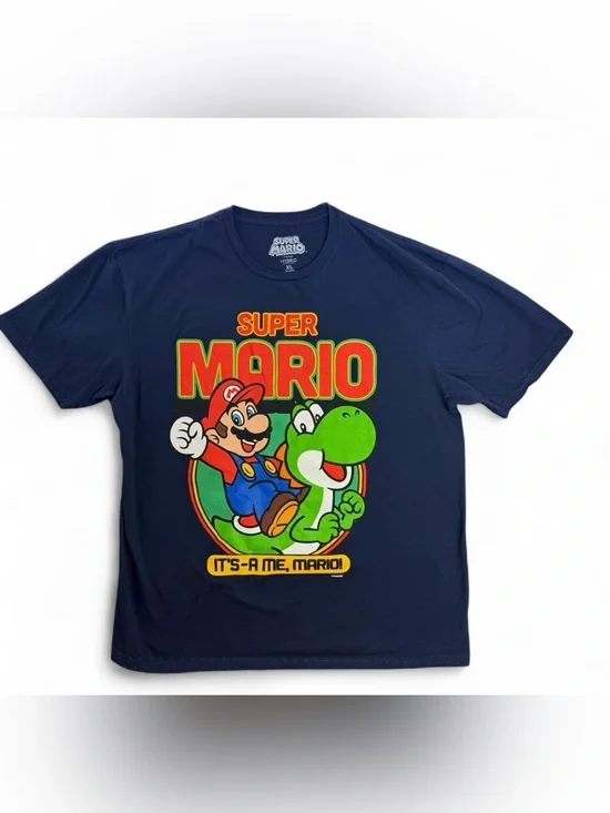 Super Mario Bros Men’s XL T-Shirt Navy Blue Yoshi 
