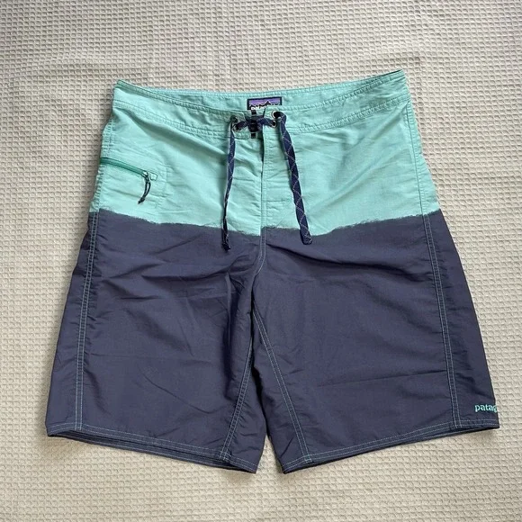 Patagonia Wavefarer Board Shorts 34 Men's Stretch Surf Swim Teal Navy Dip