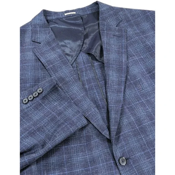 Joseph Abboud Heritage Sport Coat Mens 54R Navy Windowpane Wool Silk Linen