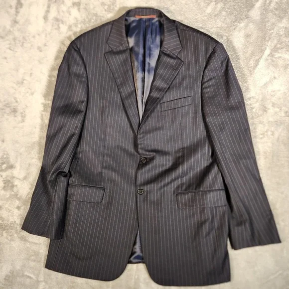 Hickey Freeman Blazer Mens 44 LNG Navy Blue Excellent Pinstripe Worsted Wool USA