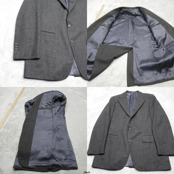 Polo By‎ Ralph Lauren Fine Wool Blazer Mens 42L Gray 3 Button Sport Made In USA