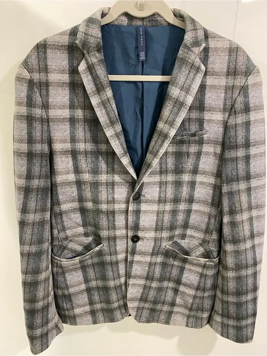 Zara Gray and Green Plaid Men’s Blazer