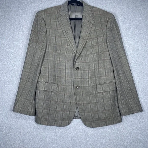 Jos A Bank Sport Coat Mens 43 Regular Brown Plaid Silk Wool Signature Blazer