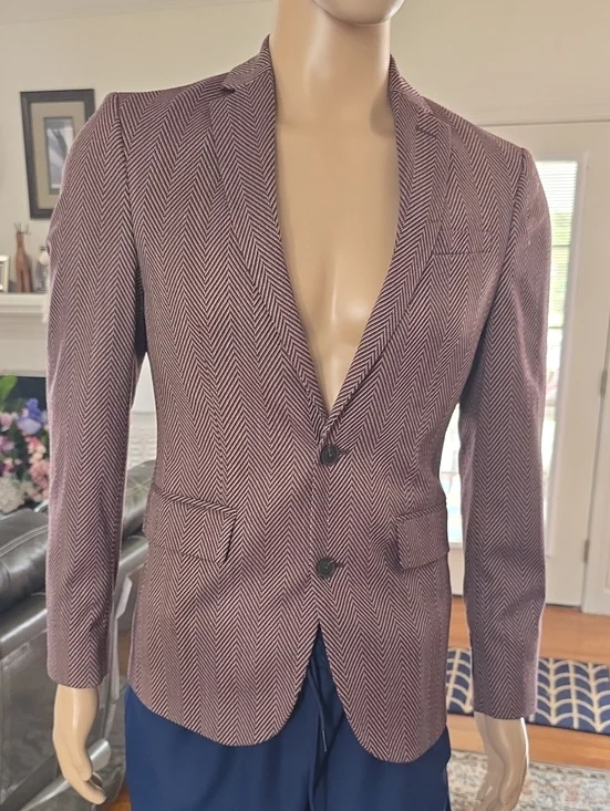 JF FERRAR BRAND MENS BURGUNDY HERRINGBONE SPORTS COAT JACKET 38/40S  SLIM FIT