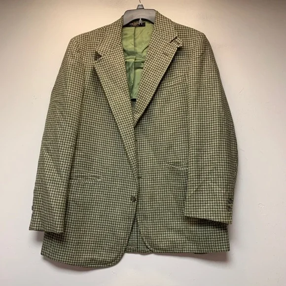 Brooks Brothers 346 Blazer Mens 40R Green Houndstooth Excellent 2-Button Jacket