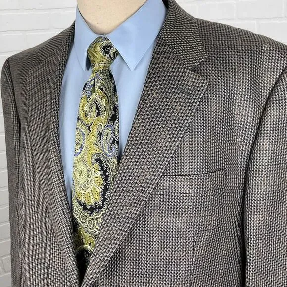 Chaps Blazer Men 48L‎ Gray Gold Prince Edward Plaid Silk Career Classic Party