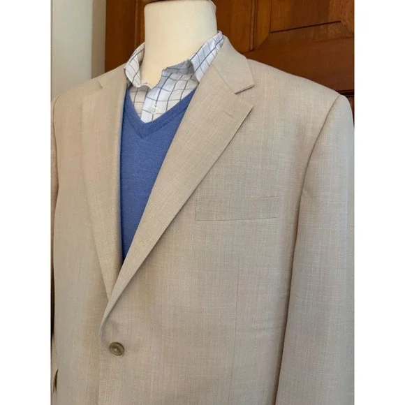 Chaps Sport Coat Mens 46R Beige Two-Button Blazer Jacket‎ Office Business Casual