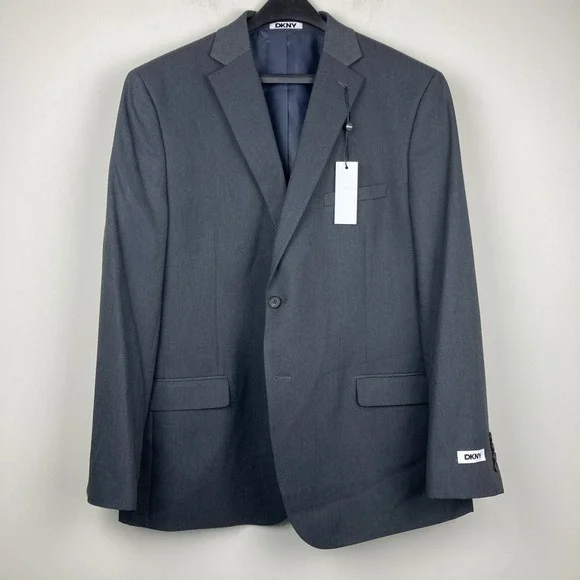 DKNY Mens Modern Fit Stretch Solid Suit‎ Jacket Charcoal Gray 48R