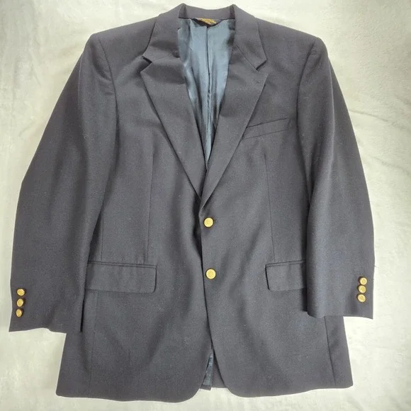 Brooks Brothers Brooksease Mens Navy Blue Blazer Gold Metal Buttons 43‎ Wool