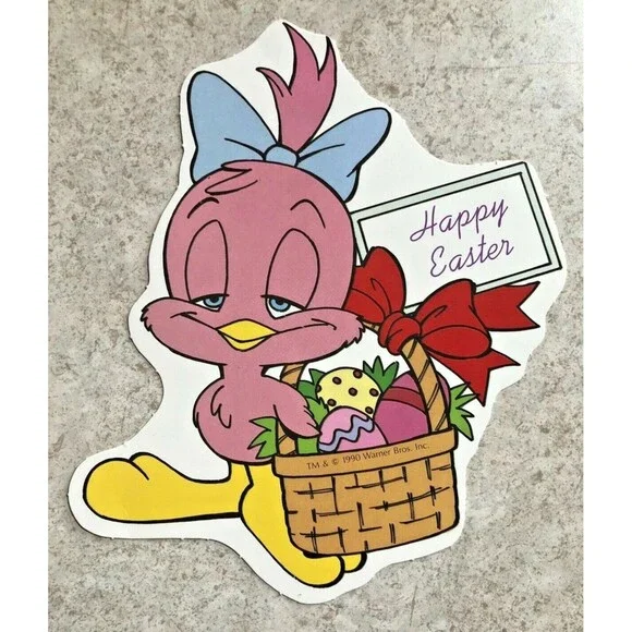 Easter Cardboard Die Cut by Warner Brothers 1990 - Chick, Eggs, Basket Vintage