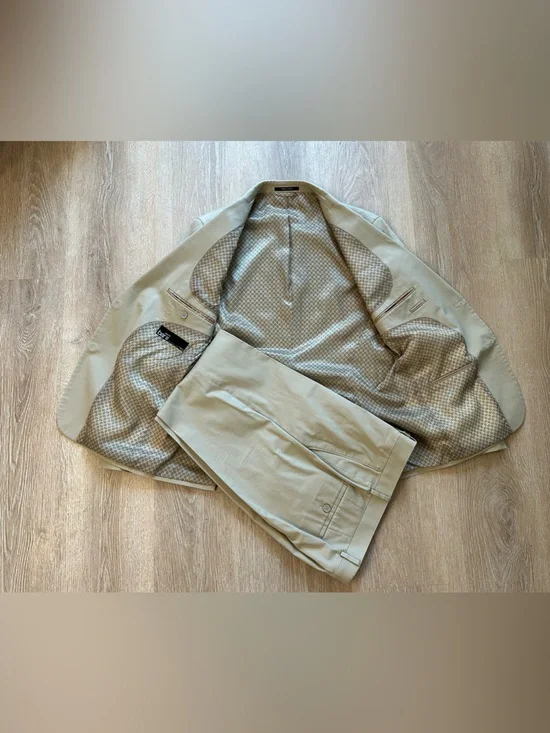 Bar III Tan Cotton Stretch Slim Suit 42R 34x32