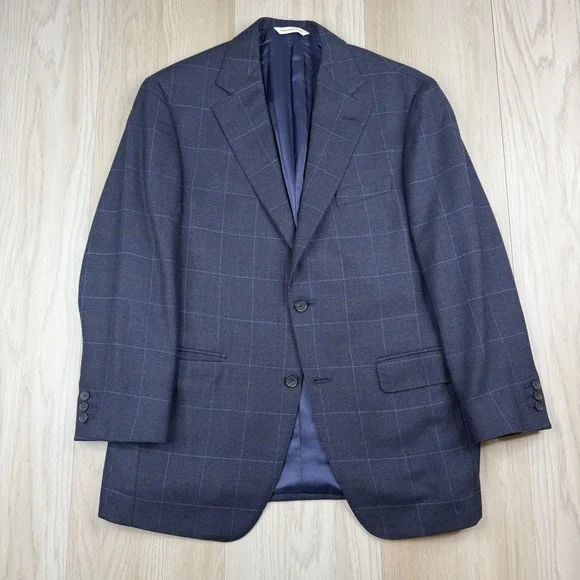 The Andover Shop Windowpane Sports Coat Blazer 2 Button Blue Mens Size 38 Short