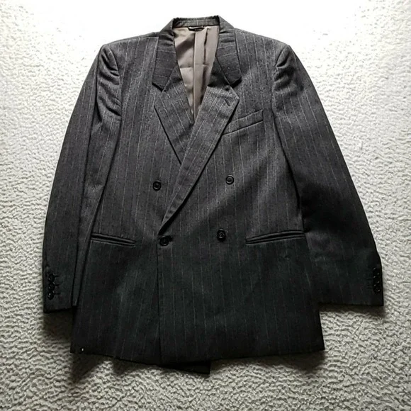 Lanerossi Suit Jacket Mens 42 Gray Pinstripe Wool Double Breasted Made In Italy