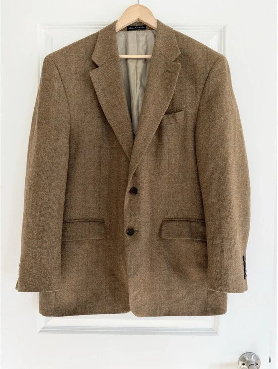 Lauren Ralph Lauren Herringbone 100% Wool Blazer Camel Tweed 44R Luxury Preppy