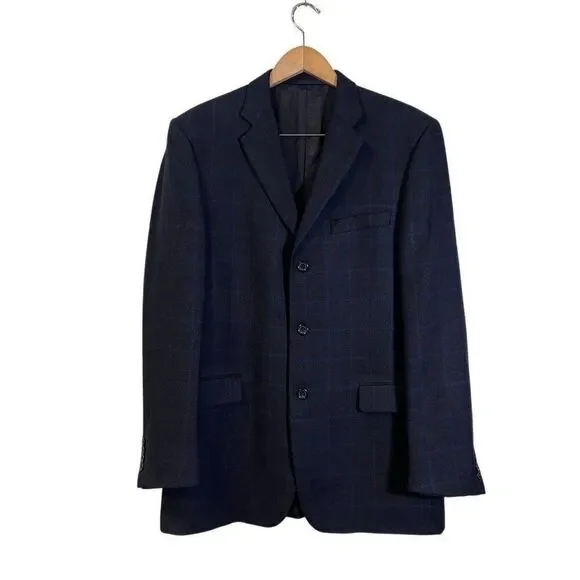 Burberry London Bond Street 2 Button Navy Blue Pinstripe Suit Sz 42 Long Pleated