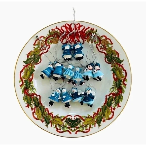 Vintage Santa & Snowmen Mini Figurines Ornaments Set 12 Hand-Painted Resin 1.5